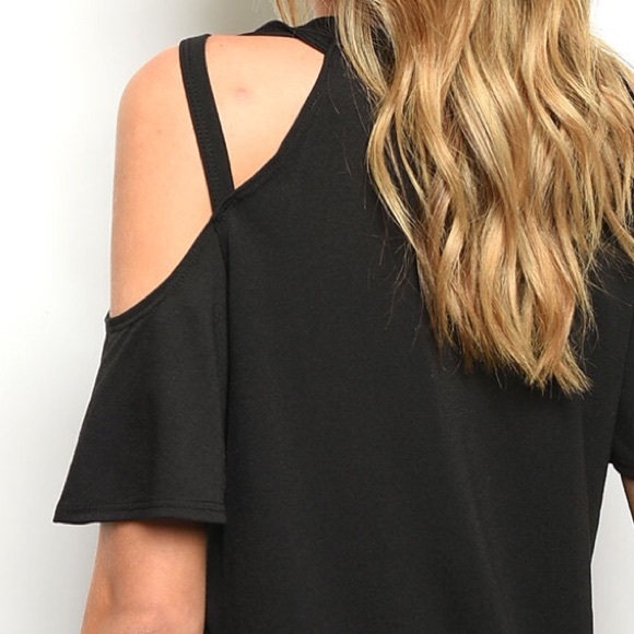 LAST 1💖BLACK COLD SHOULDER DETAIL TUNIC TOP - Picture 3 of 8